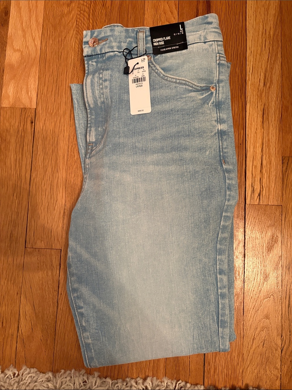 Express Flexx Light Blue Cropped Flare Jeans